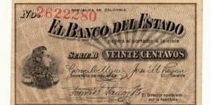 COLOMBIA (EL BANCO DEL ESTADO) banknote 50 CENTAVOS 1900. XF+ SOLD Banknote