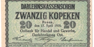 20 Kopeken(Ostbank division/German occupation of Lithuania 1916)  Banknote