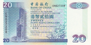 Hong Kong 20 HK$ (Bank of China) 1998 {1994-2001 series} Banknote
