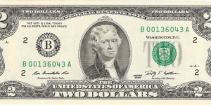 Federal Reserve Note; 2 dollars; Series 2009 (Rios/Geithner) Banknote