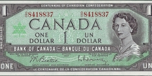 Canada 1967 1 Dollar.

Centenary of Canadian Confederation.

Off-centre error. Banknote