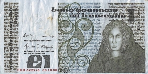Ireland 1980 1 Pound.

'EKD' prefix. Banknote