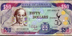 50 Dollars__
pk# New__
06.08.2012__
Commemorative: Golden Jubilee of Jamaica, 1962-2012 Banknote