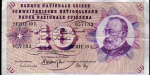 10 Franken / Francs / Franchi__
pk# 45 m (2)__
30.06.1967 Banknote