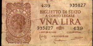 1 Lira__
pk# 29 b__
sign: Bolaffi/Cavallaro/Giovinco__
R.D.L 20.05.1935-n° 874__
D.M 23.11.1944__
series: 439 - 935827 Banknote