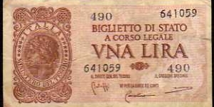 1 Lira__ pk# 29 b__ sign: Bolaffi/Cavallaro/Giovinco__ R.D.L 20.05.1935-n° 874__ D.M 23.11.1944__
series: 490 - 641059 Banknote