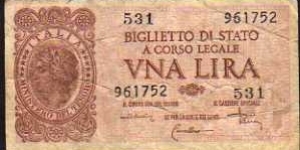 1 Lira__ pk# 29 c__ sign: Di Cristina/Cavallaro/Parisi__ R.D.L 20.05.1935-n° 874__ D.M 23.11.1944__ series: 531 - 961752 Banknote