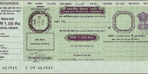 India 2012 1 Rupee postal order.

Issued at Sansag Marg (New Delhi). Banknote