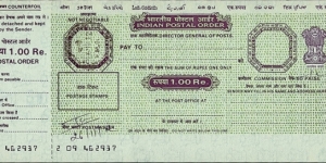 India 2012 1 Rupee postal order.

Issued at Sansag Marg (New Delhi). Banknote