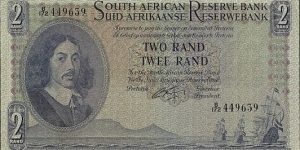 South Africa N.D. (1962) 2 Rand.

'English on Top' type. Banknote