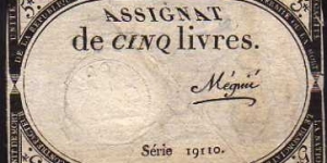 5 Livres__ pk# A 76__ 31.10.1793__ Different Signature  Banknote