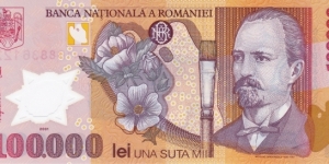 Romania 100k lei 2001, polymer Banknote