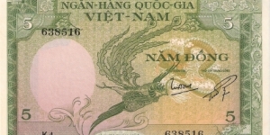 5 dong; 1955.  Part of the Dragon Collection! Banknote