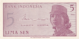 Indonesia 5 sen 1964 Banknote