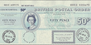 England 1995 50 Pence postal order.

Issued at Kensington Church St.,W8 (London). Banknote