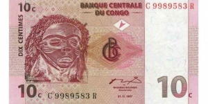 Congo Democratic Republic Banknotes Pick 082a 10 Centimes 1997.11.1 Banknote