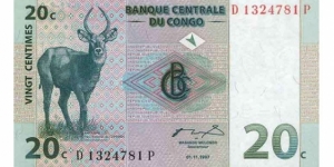 Congo Democratic Republic Banknotes Pick 083a 20 Centimes 1997.11.1 Banknote