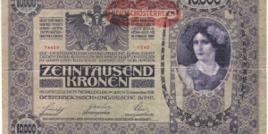 10.000 Kronen(DEUTSCHOSTERREICH overprint 1919 Issue) Banknote