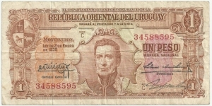 Uruguay 1 Peso (02-01-1939) type2 Banknote