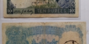 10 Rupees. British-India. JW Kelly signature. George V. Banknote