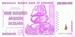 Zimbabwe 500,000,000 Dollar Banknote