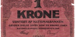 1 Krone(Iceland under Danish monarchies control  1914) Banknote