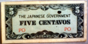 Japanese Invasion Money; 5 Centavos;  Banknote