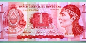 1 Lempira, Banco Central de Honduras; 
Lempira / Pelota game arena, ruins of Copan Banknote