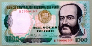 1000 Soles de Oro, Banco Central de Reserva del Perú
Miguel Grau / Fishermen Banknote