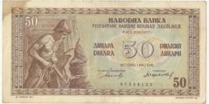Yugoslavia 50 Dinara 1946 Banknote