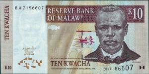 Malawi 2004 10 Kwacha.

Cut unevenly. Banknote