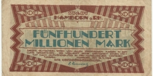 Germany-Hamborn Stadt 500 Millionen Mark 1923 Banknote