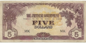 JapaneseOcpBN 5 Dollars 1942-45 (Malaya) Banknote