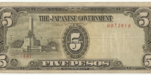 JapaneseOcpBN 5 Pesos  1943 (Philippines) Banknote
