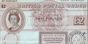 Trinidad & Tobago 1991 2 Pounds postal order.

Issued at Curepe (Trinidad). Banknote