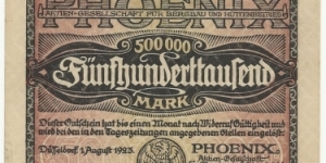 Germany 500000 Mark 1923 - Phoenix Banknote