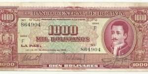 Bolivia 1000 Bolivianos 1945 Banknote