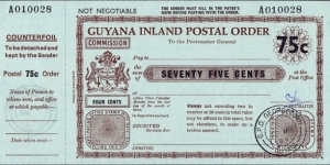 Guyana 1989 75 Cents postal order.

Issued at the G.P.O. in Georgetown. Banknote