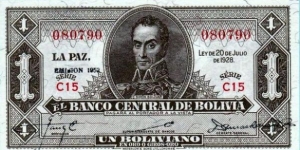 1 BOLIVIANO
(Waterlow) Banknote