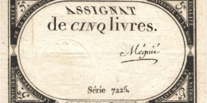 Assignat de 5 livres Banknote