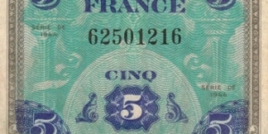 5 Francs - Series 1944 DE  Banknote