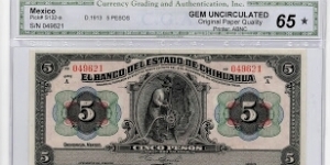 CGA 5 Pesos El Banco del Estado de Chihuahua Banknote