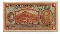 20 Bolivianos Banco Central de Bolivia Banknote