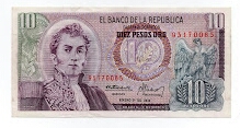 10 Pesos El Banco de la Republica Colombia Banknote