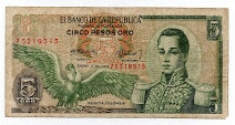 5 Pesos El Banco de la Republica Colombia Banknote