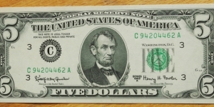 USA | 
5 Dollars, 1963 |

Obverse: Abraham Lincoln (February 12, 1809 – April 15, 1865), the 16th President | 
Reverse: Lincoln Memorial, located on the National Mall in Washington, D.C. | Banknote