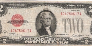 United States Note; 2 dollars; Series 1928A (Woods/Mellon) Banknote