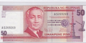 Philippines 50 Pesos 2012 Repeating Serial - Repeater
serial: AS269269 Banknote