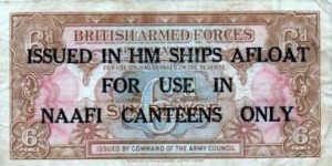 BAF 6 Pence Overprinted. For NAAFI canteens only.  Banknote