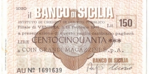 150 Lire(Banco di Sicilia 1977) Banknote